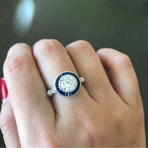 Elegant Blue and Silver Ring with CZ stone